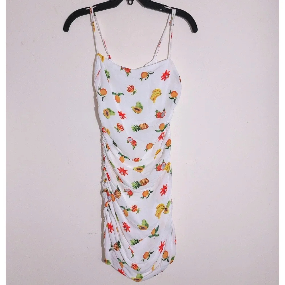 WEWOREWHAT Fruit Print Ruched Spaghetti Strap Mini Dress XS - Picture 5 of 15